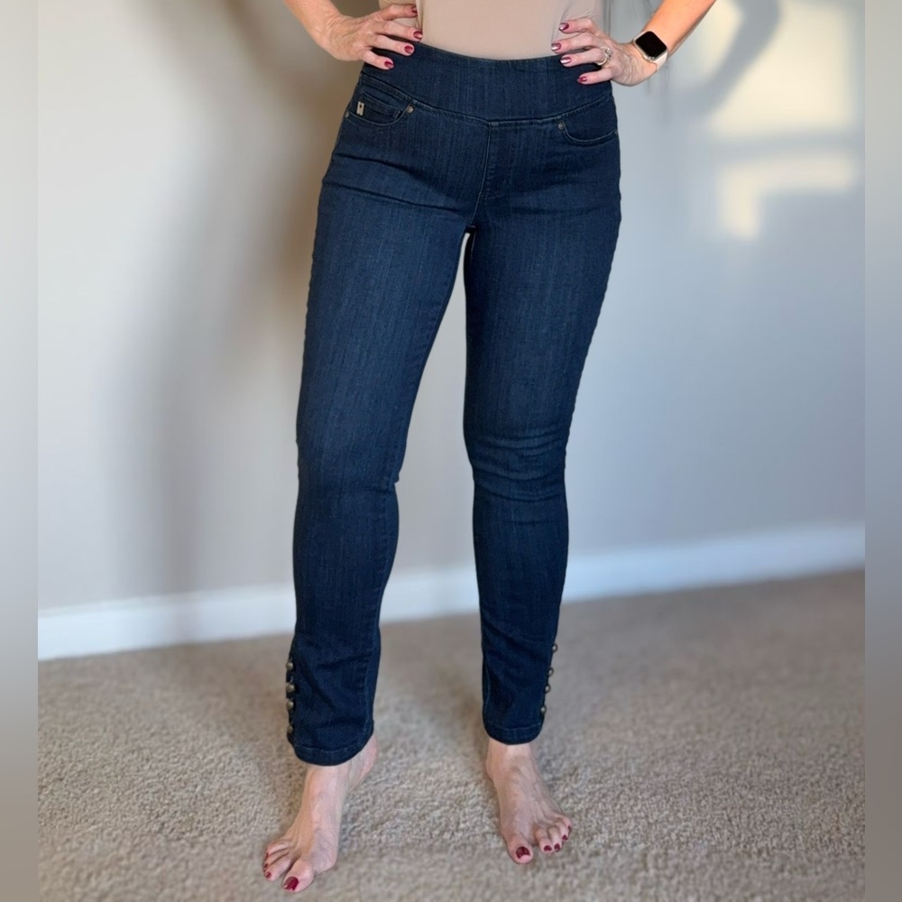 Belle by Kim Gravel Dark Blue Skinny Jeans - Picture 1 of 16